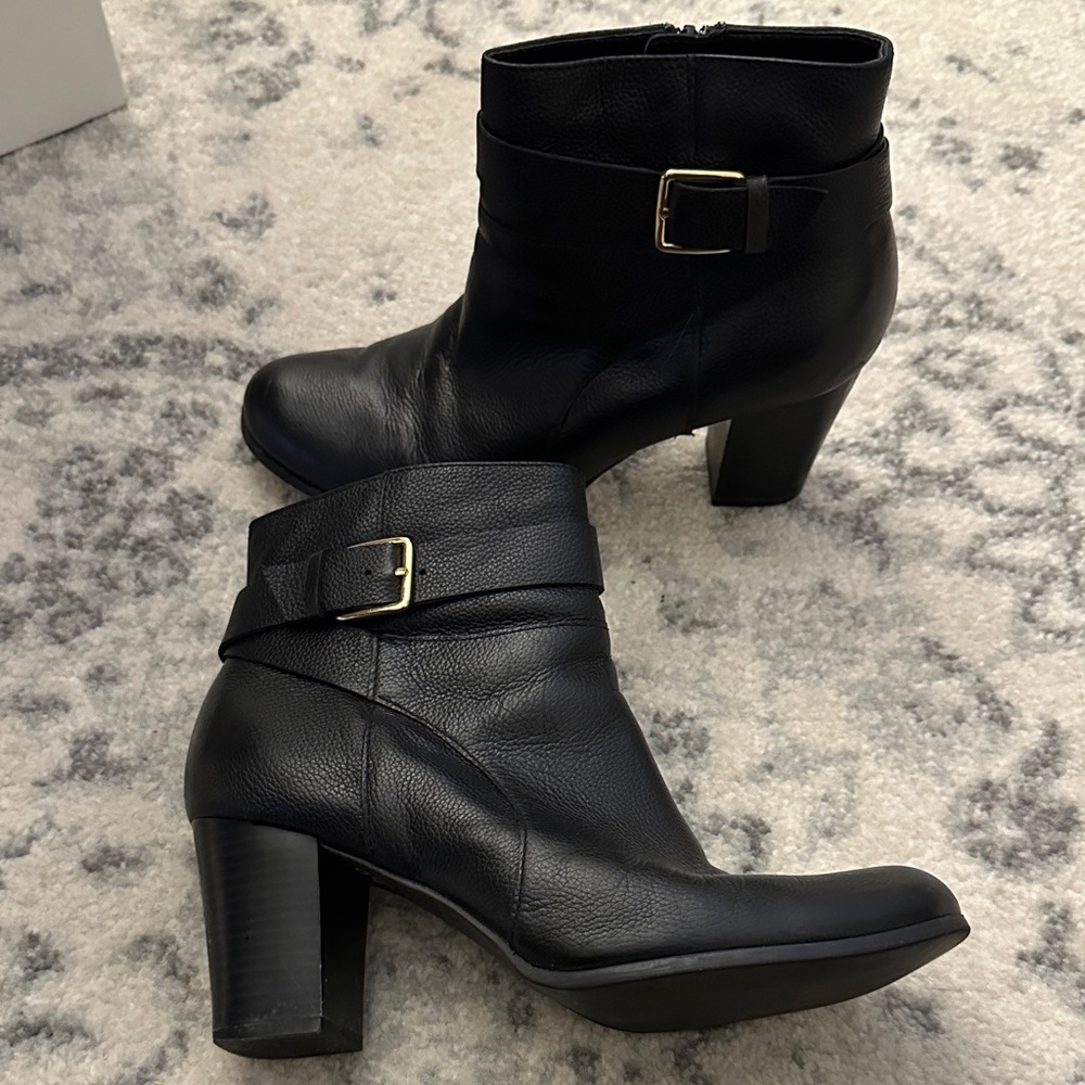 Cole Haan Black Ankle Boots with Gold Buckle